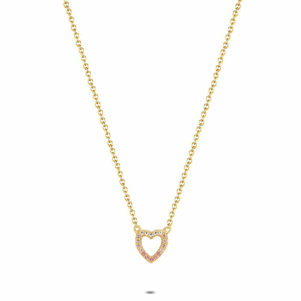 Necklaces | 18Ct Gold Plated Silver Necklace, Pink Heart Necklaces Necklaces