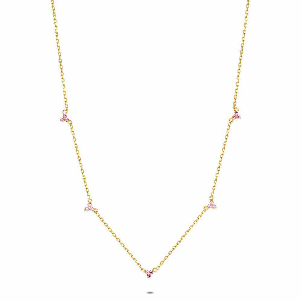 Necklaces | 18Ct Gold Plated Silver Necklace, Pink Stones Necklaces Necklaces