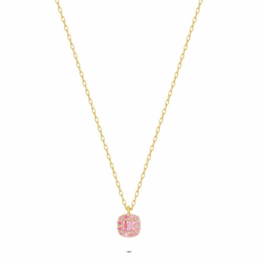 Necklaces | 18Ct Gold Plated Silver Necklace, Pink Stones Necklaces Necklaces