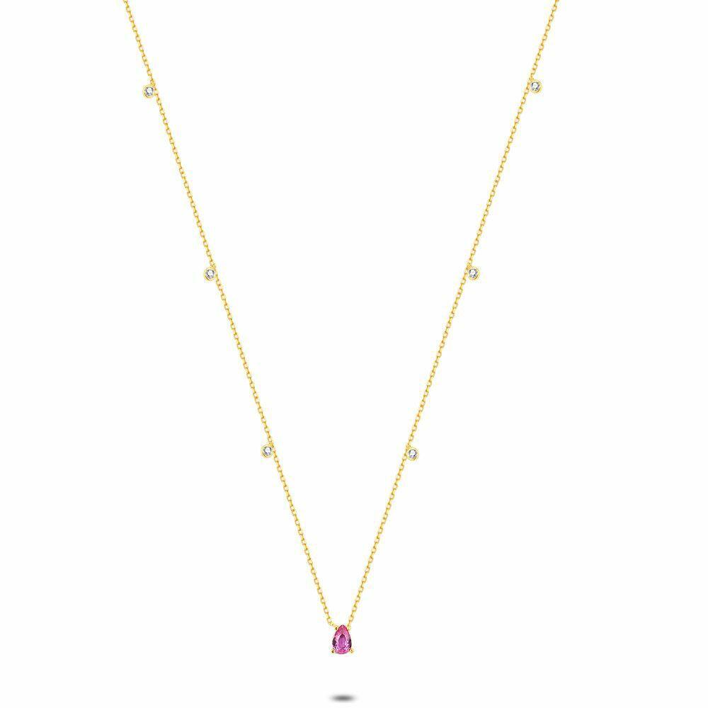 Necklaces | 18Ct Gold Plated Silver Necklace, Pink Zirconia Drop Necklaces Necklaces