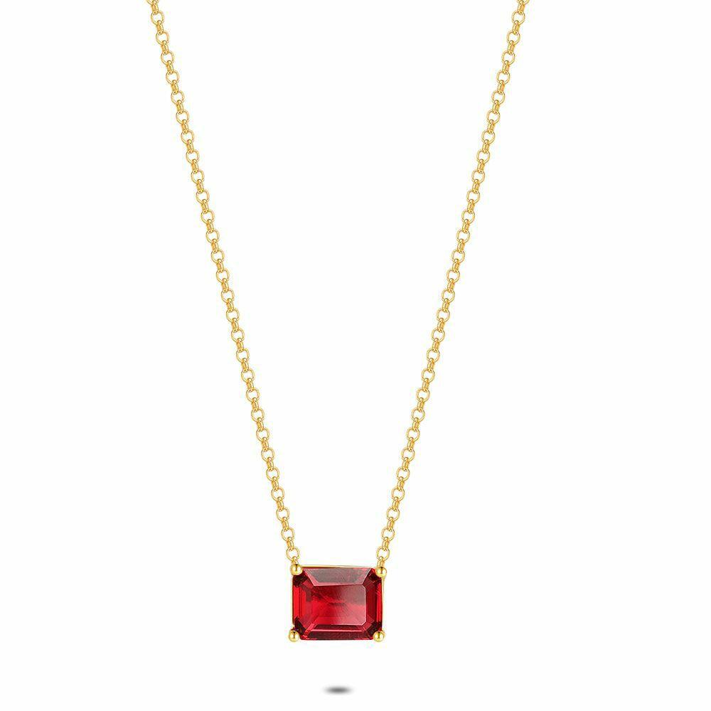 Necklaces | 18Ct Gold Plated Silver Necklace, Red Zirconia Necklaces Necklaces