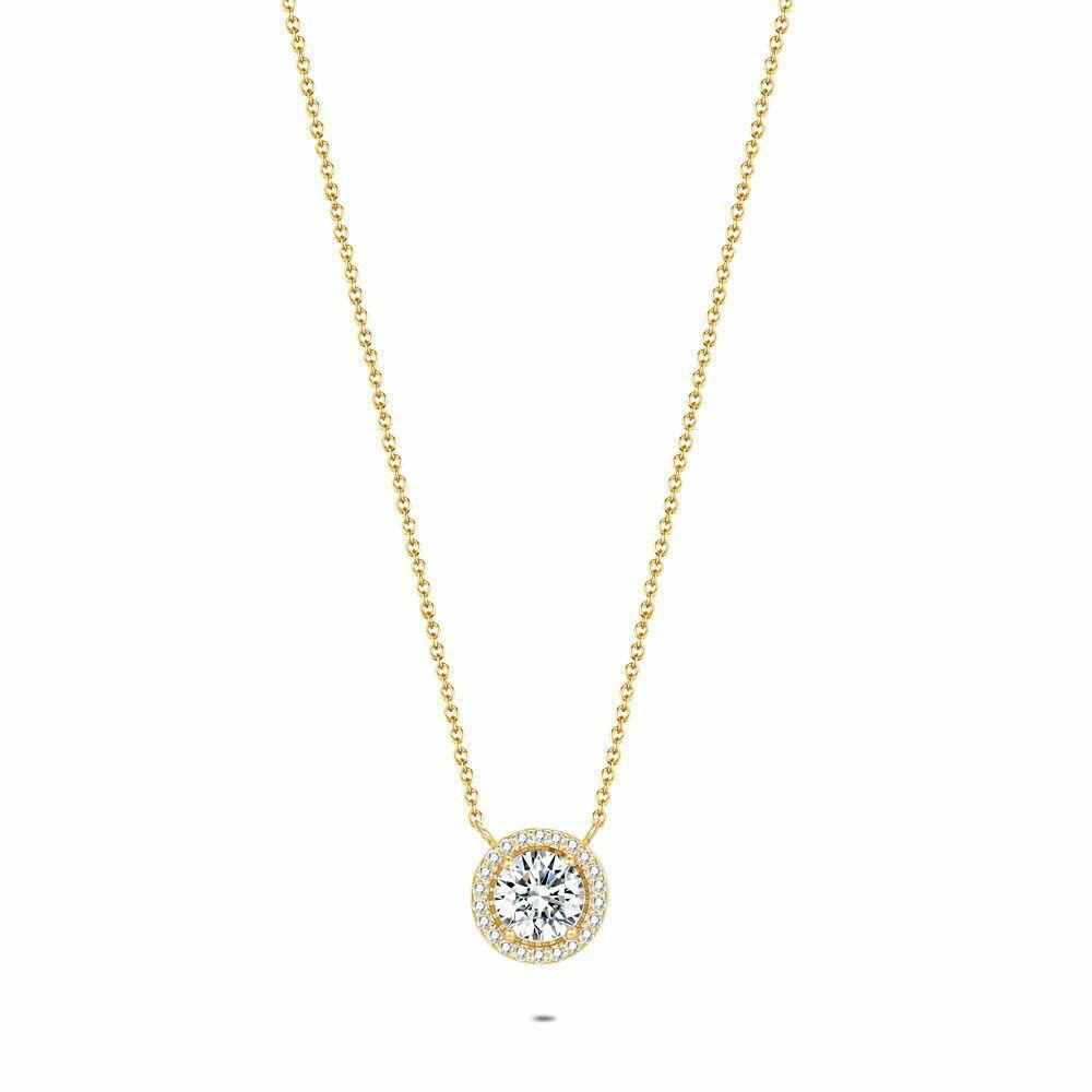 Necklaces | 18Ct Gold Plated Silver Necklace, Round Stone Necklaces Necklaces