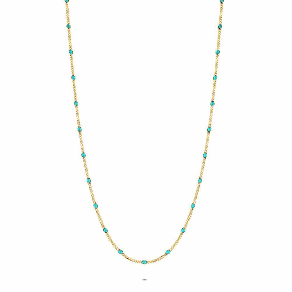 Necklaces | 18Ct Gold Plated Silver Necklace, Turquoise Enamel Between Gourmet Chain, Gold Colour. Necklaces Necklaces