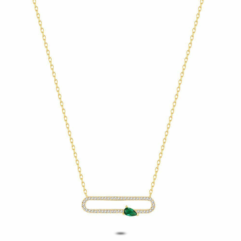 Necklaces | 18Ct Gold Plated Silver Necklace, White And Green Zirconia Necklaces Necklaces