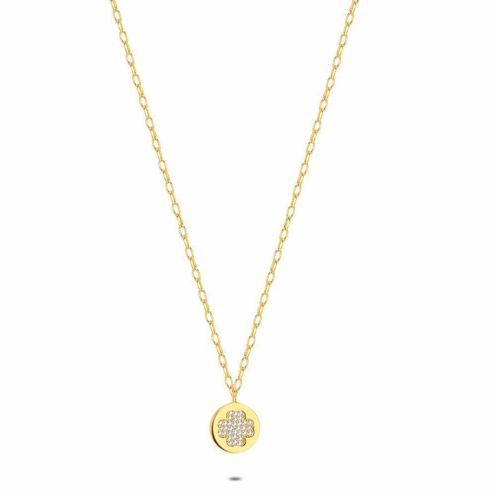 Necklaces | 18Ct Gold Plated Silver Necklace, Zirconia Clover Necklaces Necklaces