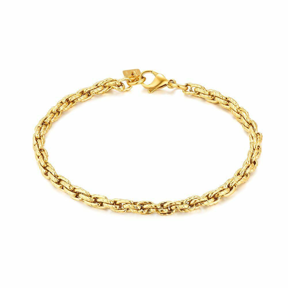 Necklaces | Gold Coloured Stainless Steel Bracelet, Braided Link Chain, 4.5 Mm Mens Mens