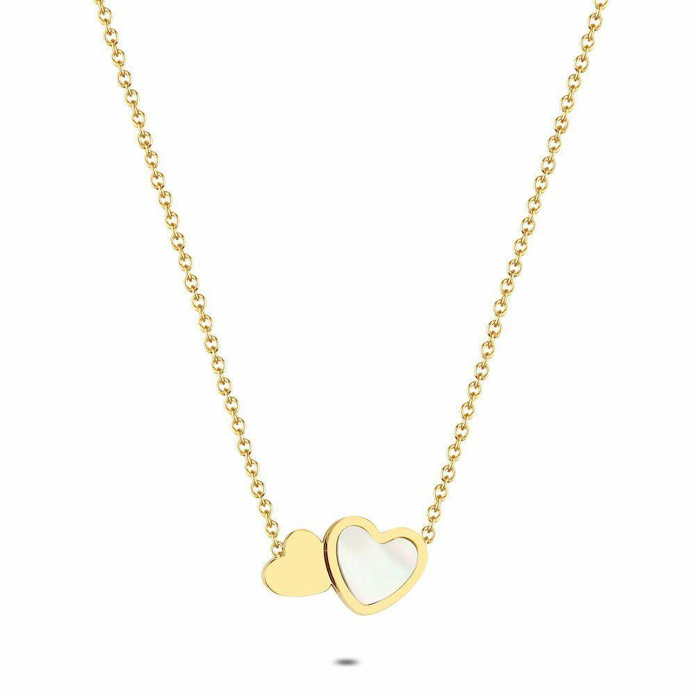 Necklaces | Gold Coloured Stainless Steel Necklace, 2 Hearts Necklaces Necklaces