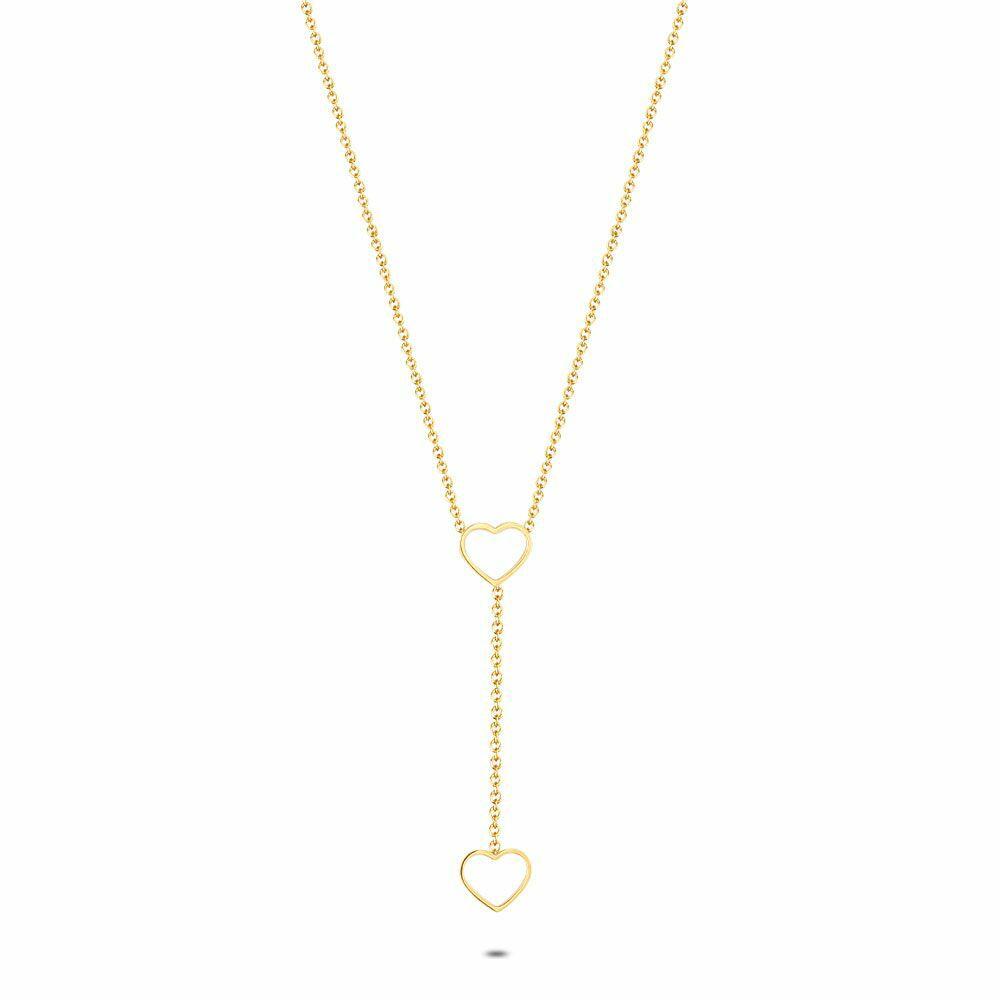 Necklaces | Gold Coloured Stainless Steel Necklace, 2 Hearts Necklaces Necklaces