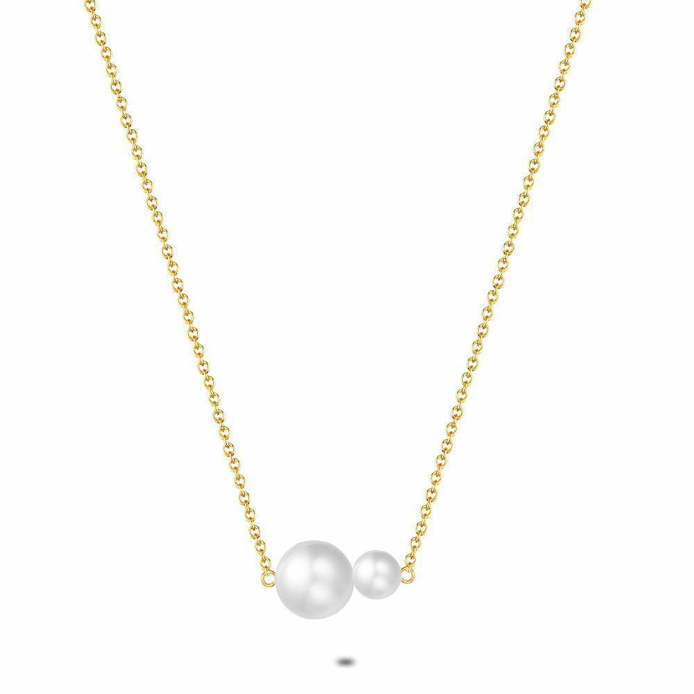 Necklaces | Gold Coloured Stainless Steel Necklace, 2 Pearls, 8Mm And 5Mm Necklaces Necklaces