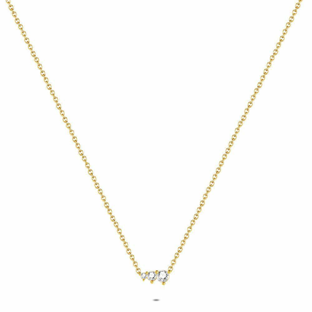 Necklaces | Gold Coloured Stainless Steel Necklace, 3 Crystals Necklaces Necklaces