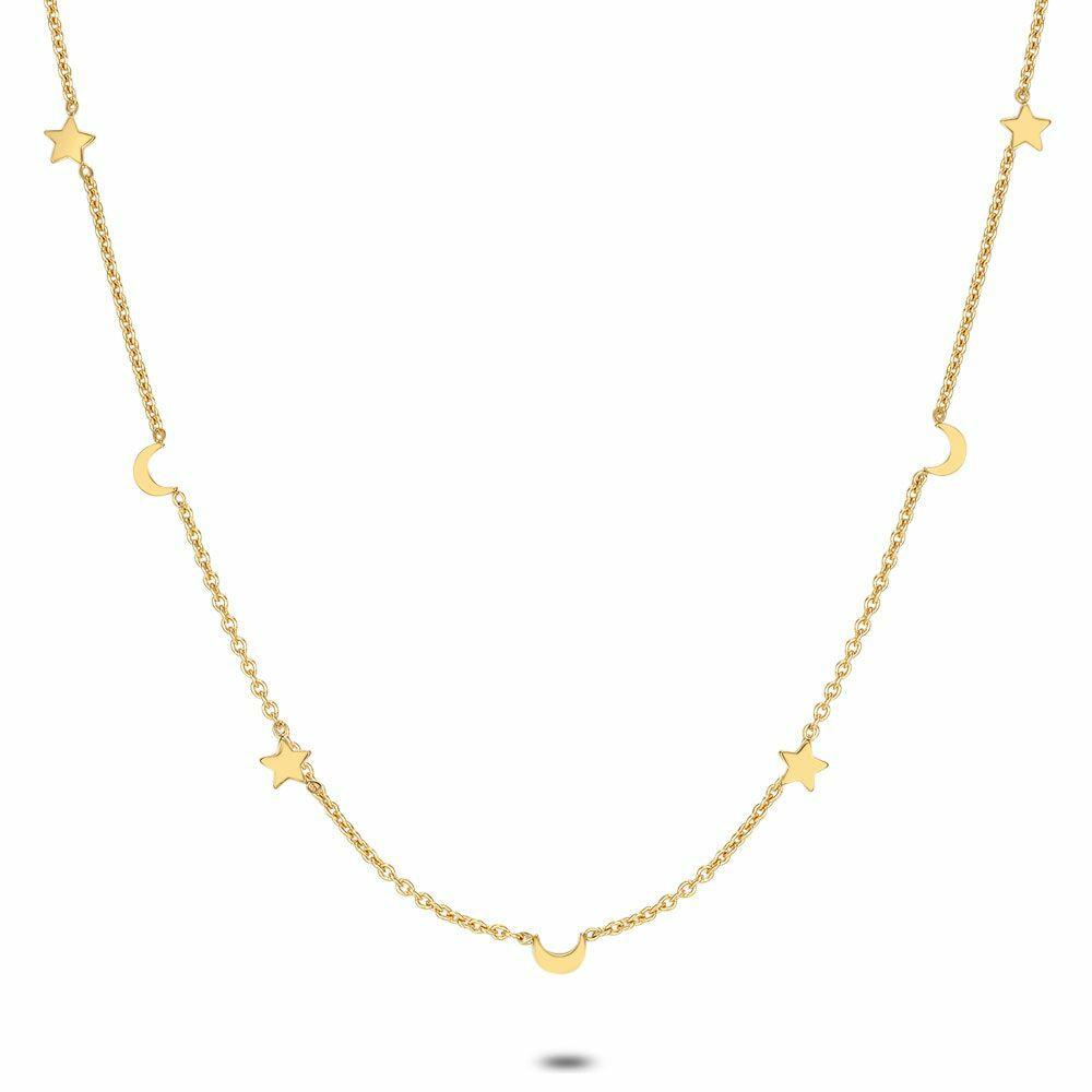 Necklaces | Gold Coloured Stainless Steel Necklace, 4 Stars And 3 Moons Necklaces Necklaces