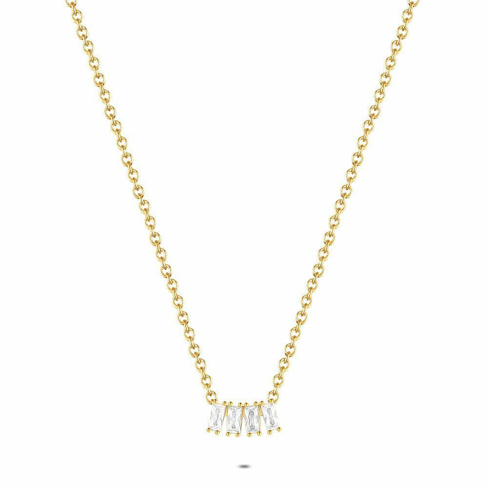 Necklaces | Gold Coloured Stainless Steel Necklace, 4 White Crystals Necklaces Necklaces