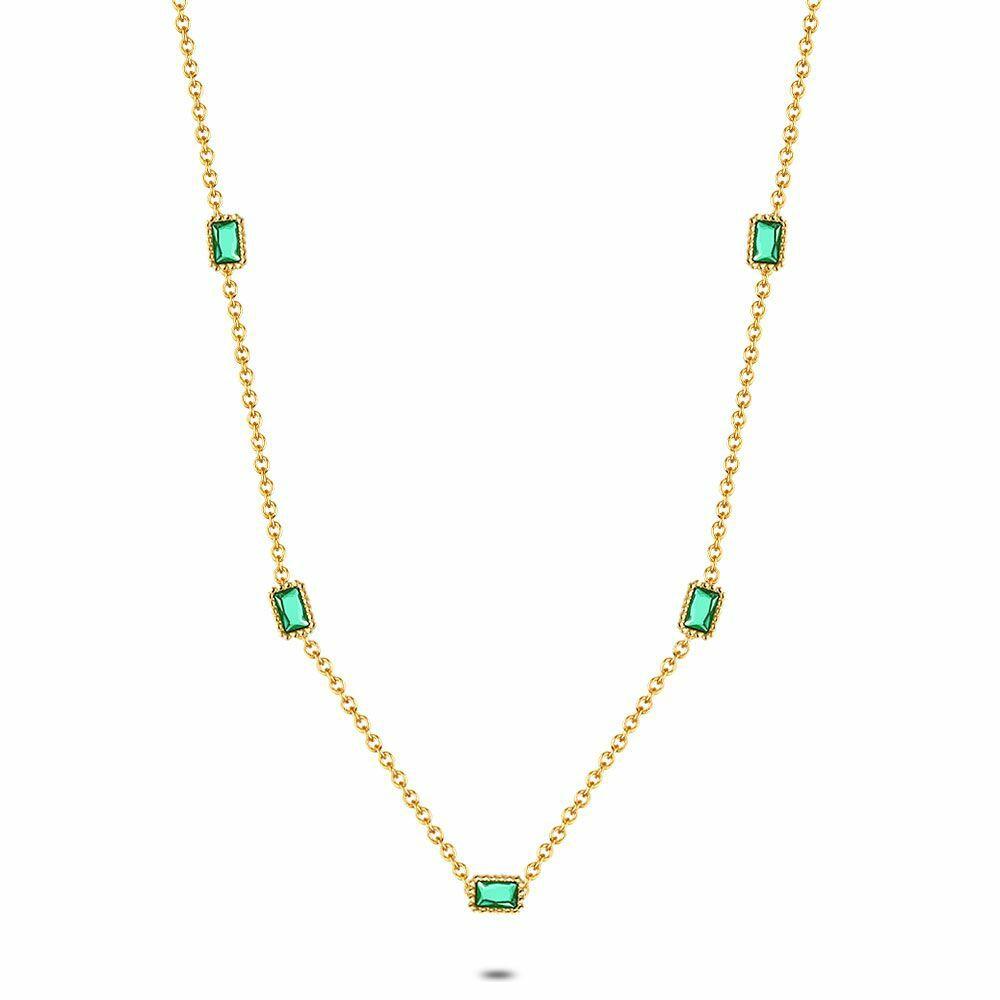 Necklaces | Gold Coloured Stainless Steel Necklace, 5 Green Crystals Necklaces Necklaces