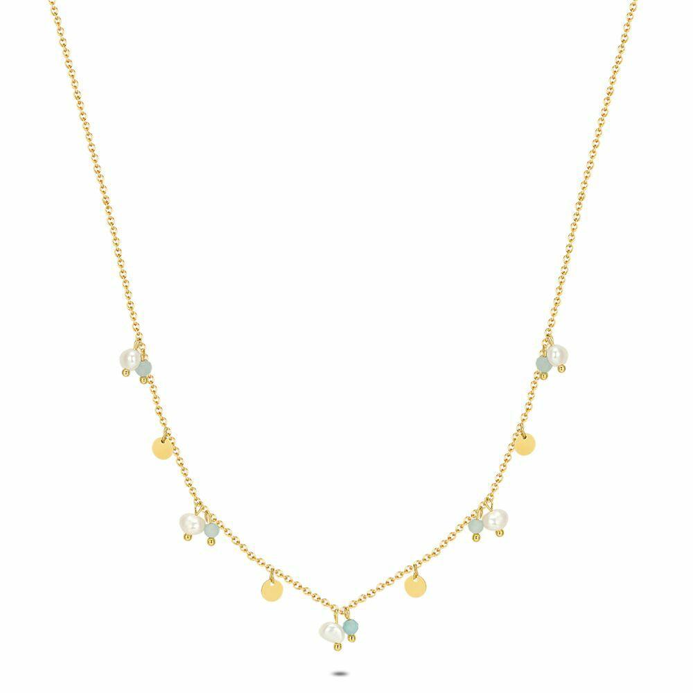 Necklaces | Gold Coloured Stainless Steel Necklace, 5 Pearls Necklaces Necklaces