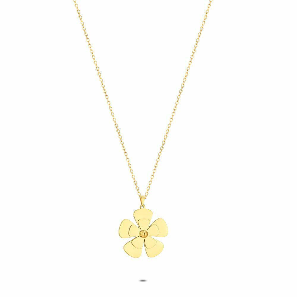 Necklaces | Gold Coloured Stainless Steel Necklace, Big Flower Necklaces Necklaces