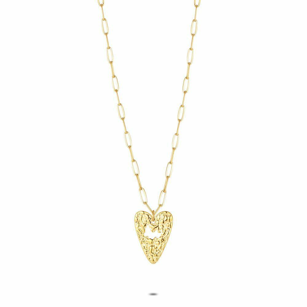 Necklaces | Gold Coloured Stainless Steel Necklace, Big Heart Necklaces Necklaces