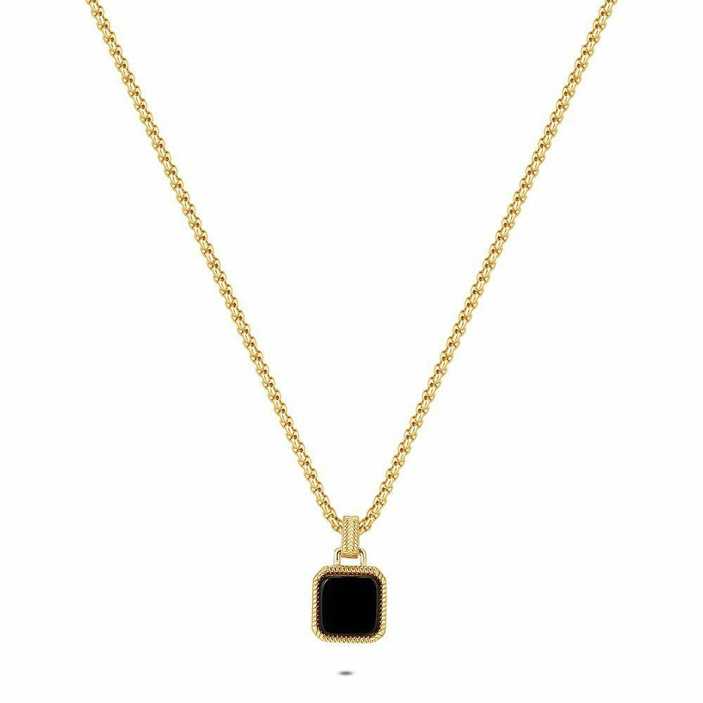 Necklaces | Gold Coloured Stainless Steel Necklace, Black Agate Necklaces Necklaces