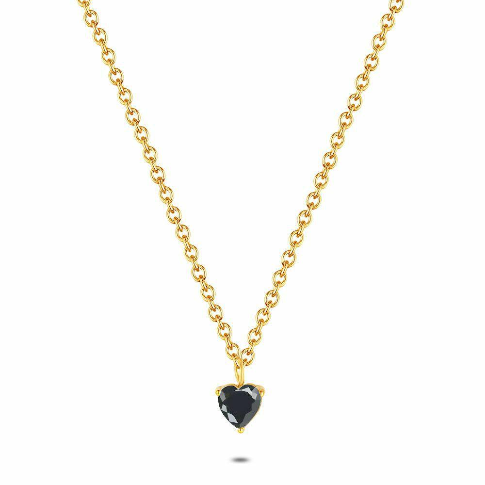 Necklaces | Gold Coloured Stainless Steel Necklace, Black Heart Necklaces Necklaces