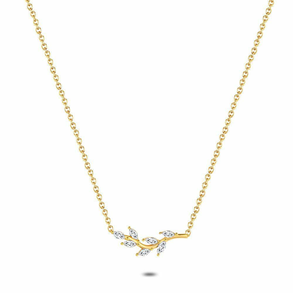 Necklaces | Gold Coloured Stainless Steel Necklace, Branch, Crystals Necklaces Necklaces