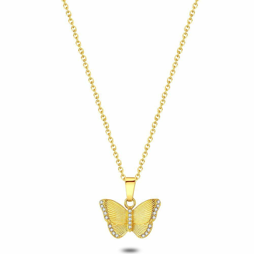 Necklaces | Gold Coloured Stainless Steel Necklace, Butterfly, Stones Necklaces Necklaces