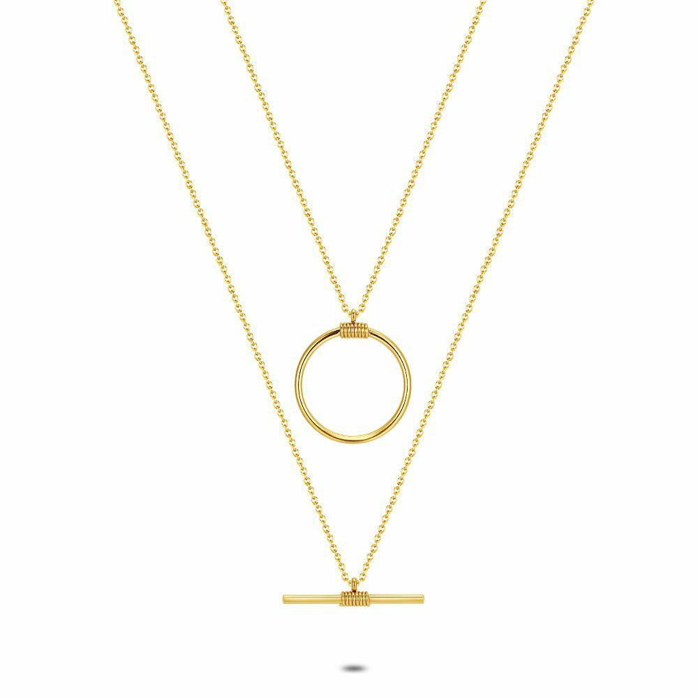 Necklaces | Gold Coloured Stainless Steel Necklace, Circle And Bar Necklaces Necklaces