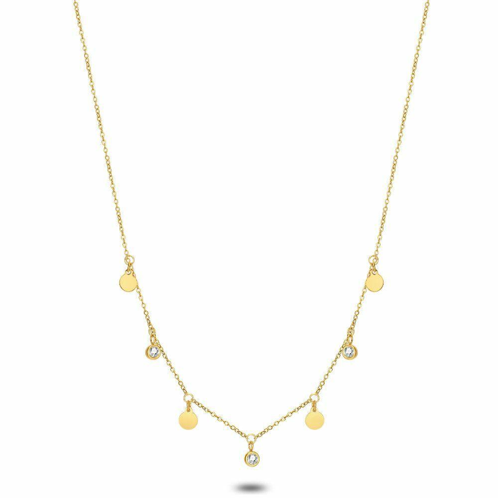 Necklaces | Gold Coloured Stainless Steel Necklace, Crystals And Discs Necklaces Necklaces