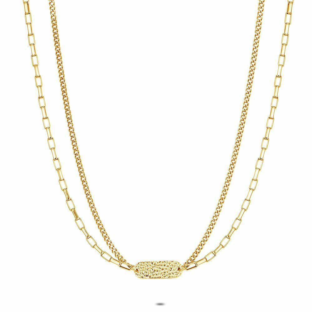 Necklaces | Gold Coloured Stainless Steel Necklace, Double Chain, Oval Necklaces Necklaces