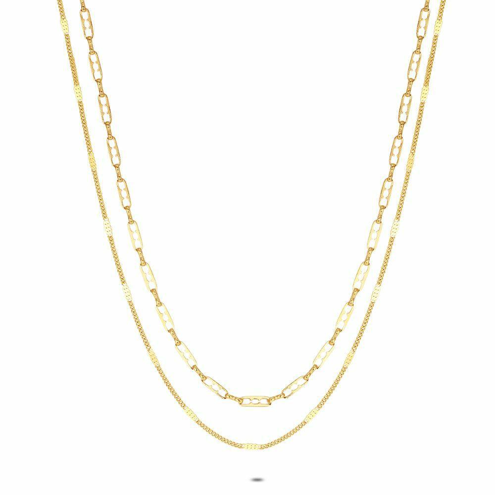 Necklaces | Gold Coloured Stainless Steel Necklace, Double Chain Necklaces Necklaces