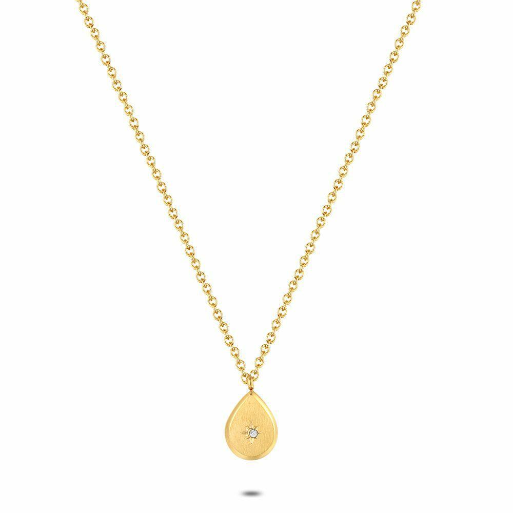 Necklaces | Gold Coloured Stainless Steel Necklace, Drop And Crystal Necklaces Necklaces