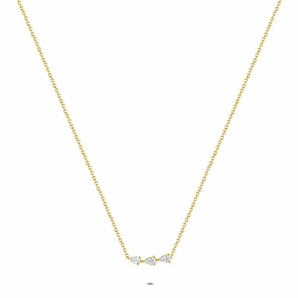 Necklaces | Gold Coloured Stainless Steel Necklace, Drops, Crystals Necklaces Necklaces