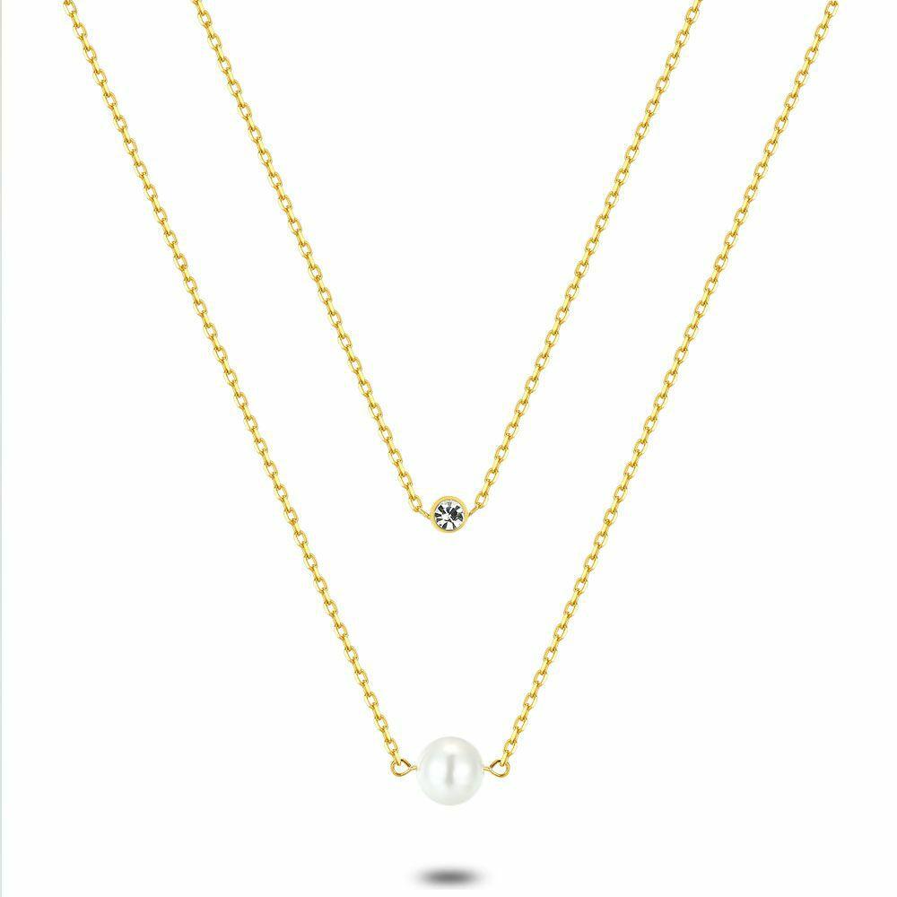 Necklaces | Gold Coloured Stainless Steel Necklace, Dubble, Pearl And Stone Necklaces Necklaces