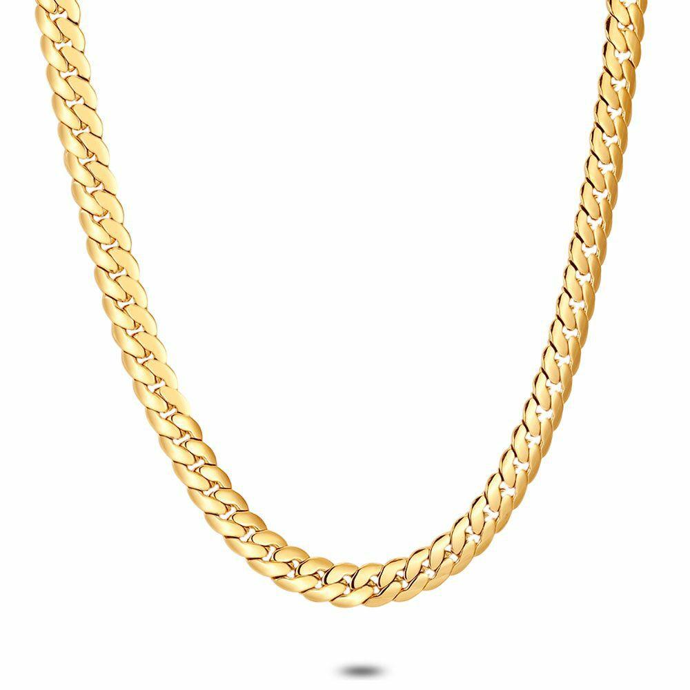 Necklaces | Gold Coloured Stainless Steel Necklace, Flat Gourmet, 6 Mm Mens Mens