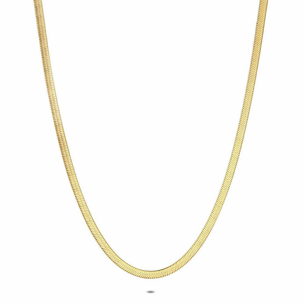 Necklaces | Gold Coloured Stainless Steel Necklace, Flat Snake Chain Necklaces Necklaces