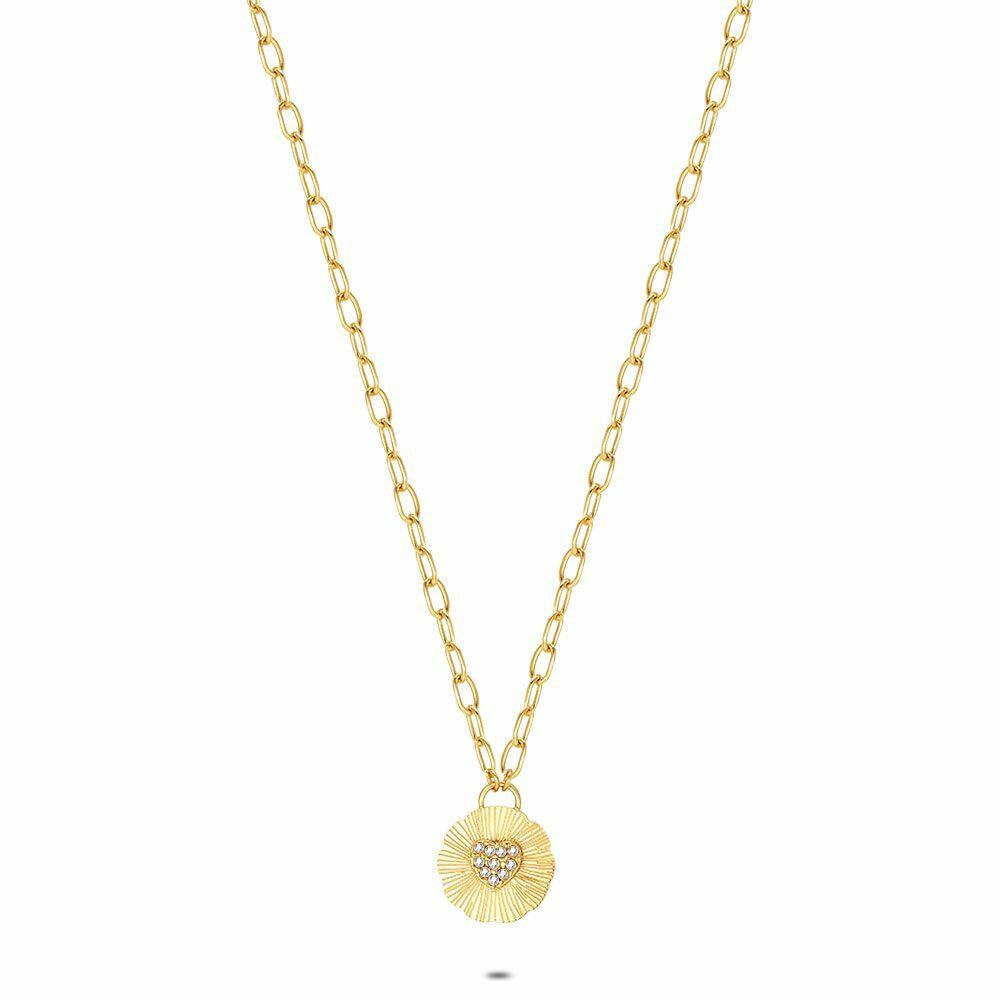 Necklaces | Gold Coloured Stainless Steel Necklace, Flower And Heart Necklaces Necklaces