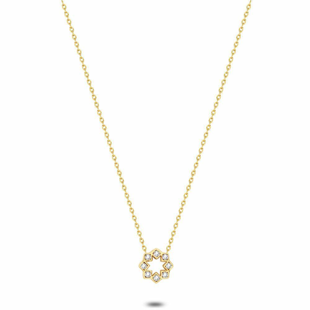 Necklaces | Gold Coloured Stainless Steel Necklace, Flower, Crystals Necklaces Necklaces