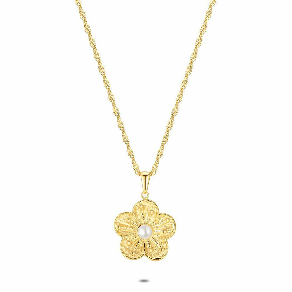 Necklaces | Gold Coloured Stainless Steel Necklace, Flower With Pearl Necklaces Necklaces