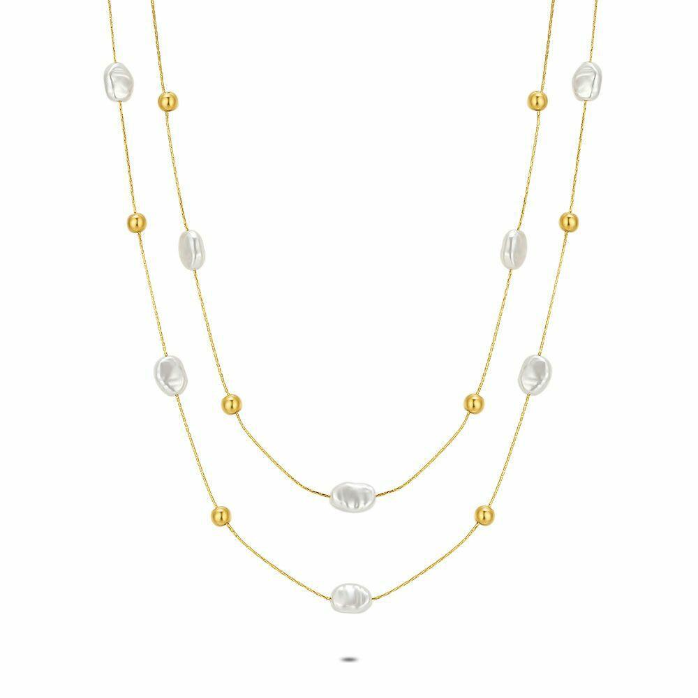 Necklaces | Gold Coloured Stainless Steel Necklace, Fresh Water Pearls Necklaces Necklaces