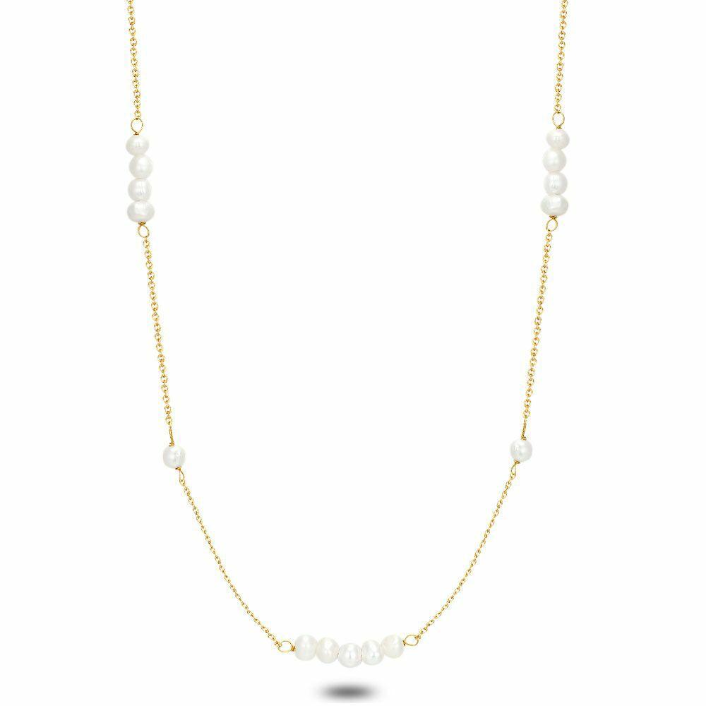 Necklaces | Gold Coloured Stainless Steel Necklace, Freshwater Pearls Necklaces Necklaces