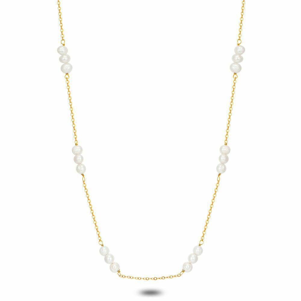 Necklaces | Gold Coloured Stainless Steel Necklace, Freshwater Pearls, Per 3 Necklaces Necklaces