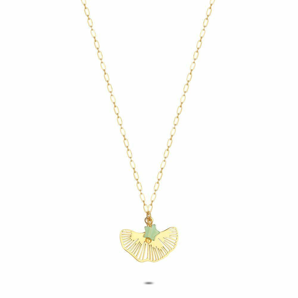 Necklaces | Gold Coloured Stainless Steel Necklace, Gingko Leaf Necklaces Necklaces