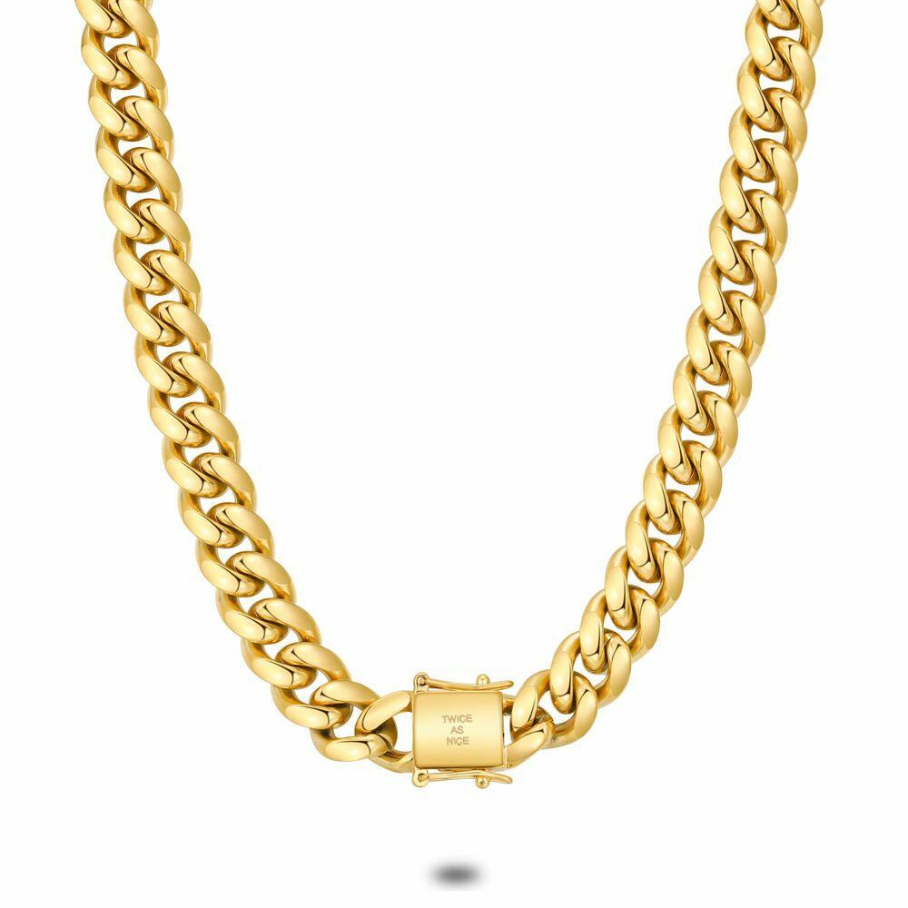 Necklaces | Gold Coloured Stainless Steel Necklace, Gourmet Chain, 12 Mm Mens Mens