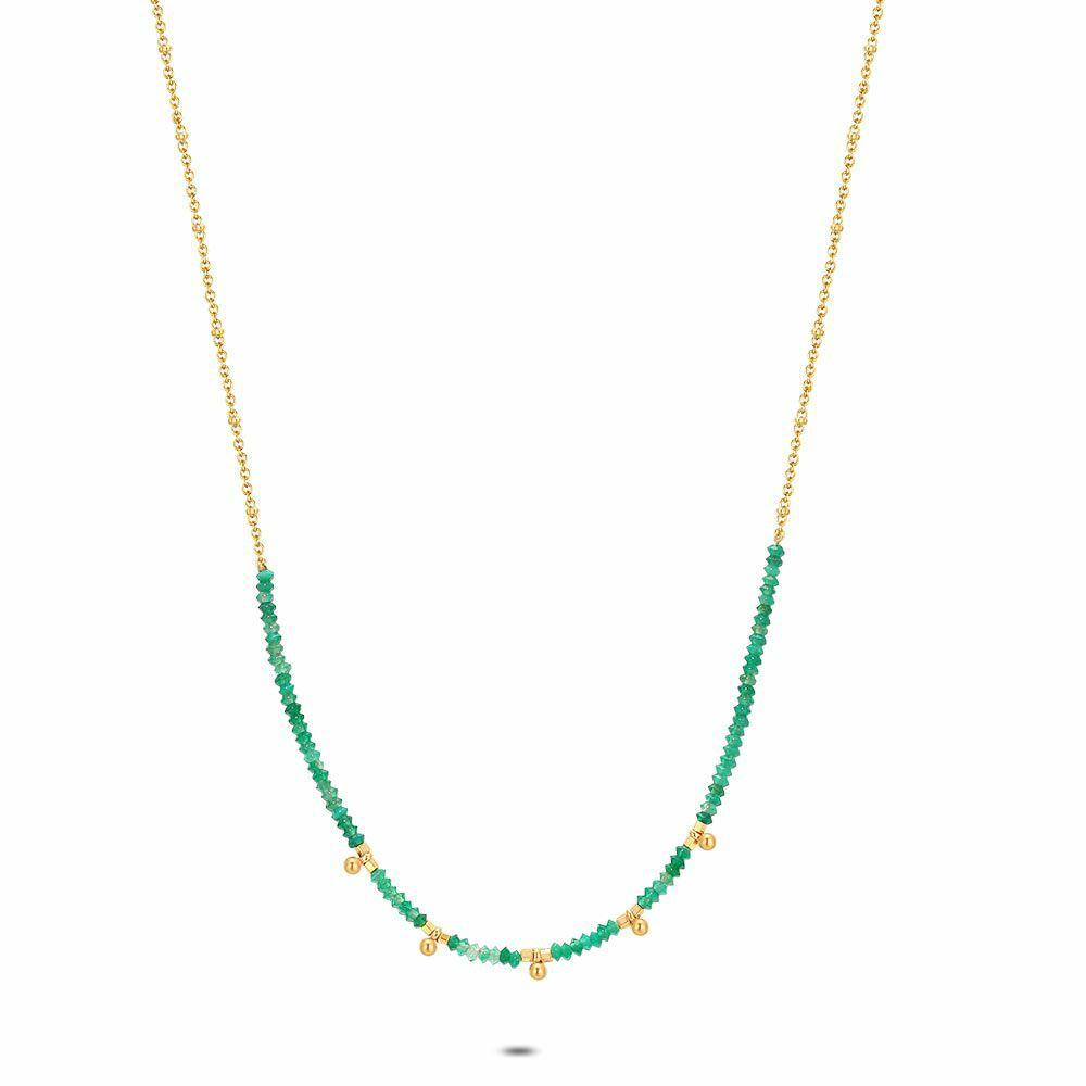 Necklaces | Gold Coloured Stainless Steel Necklace, Green Agate Necklaces Necklaces