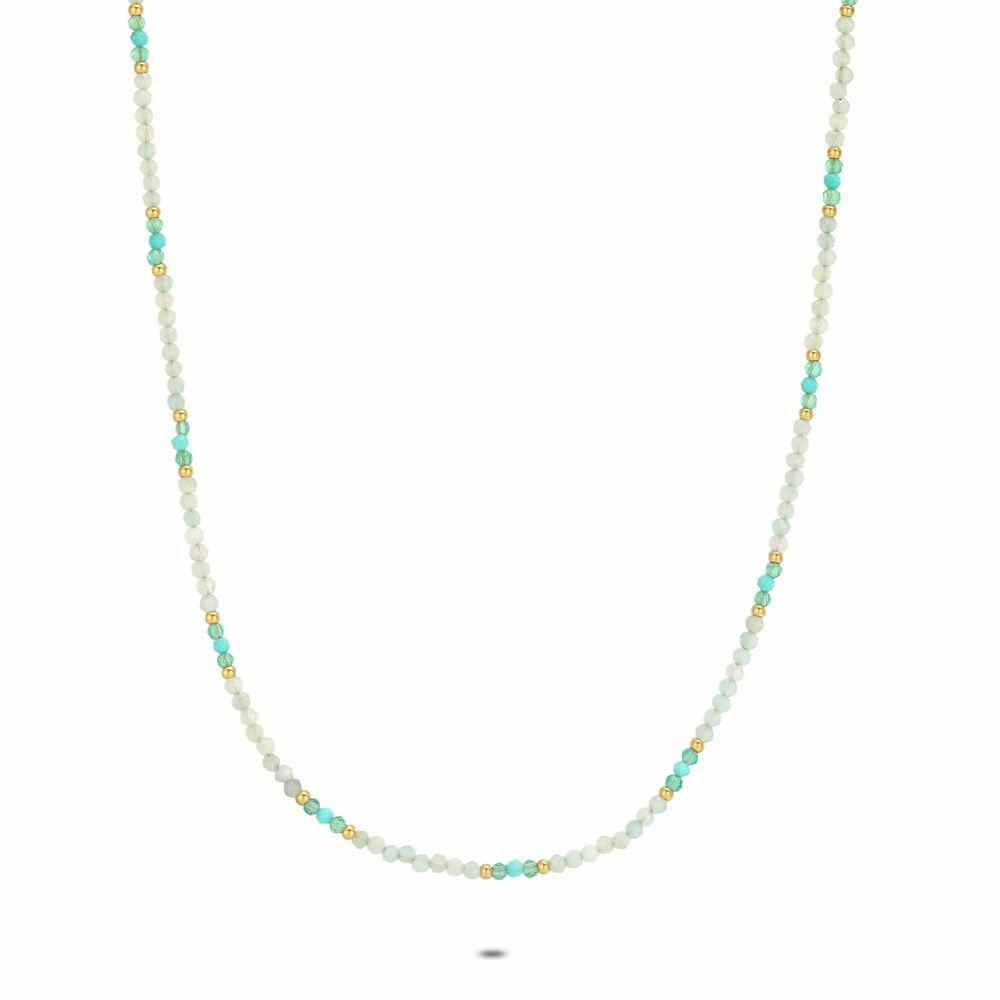 Necklaces | Gold Coloured Stainless Steel Necklace, Green And Turquoise Necklaces Necklaces