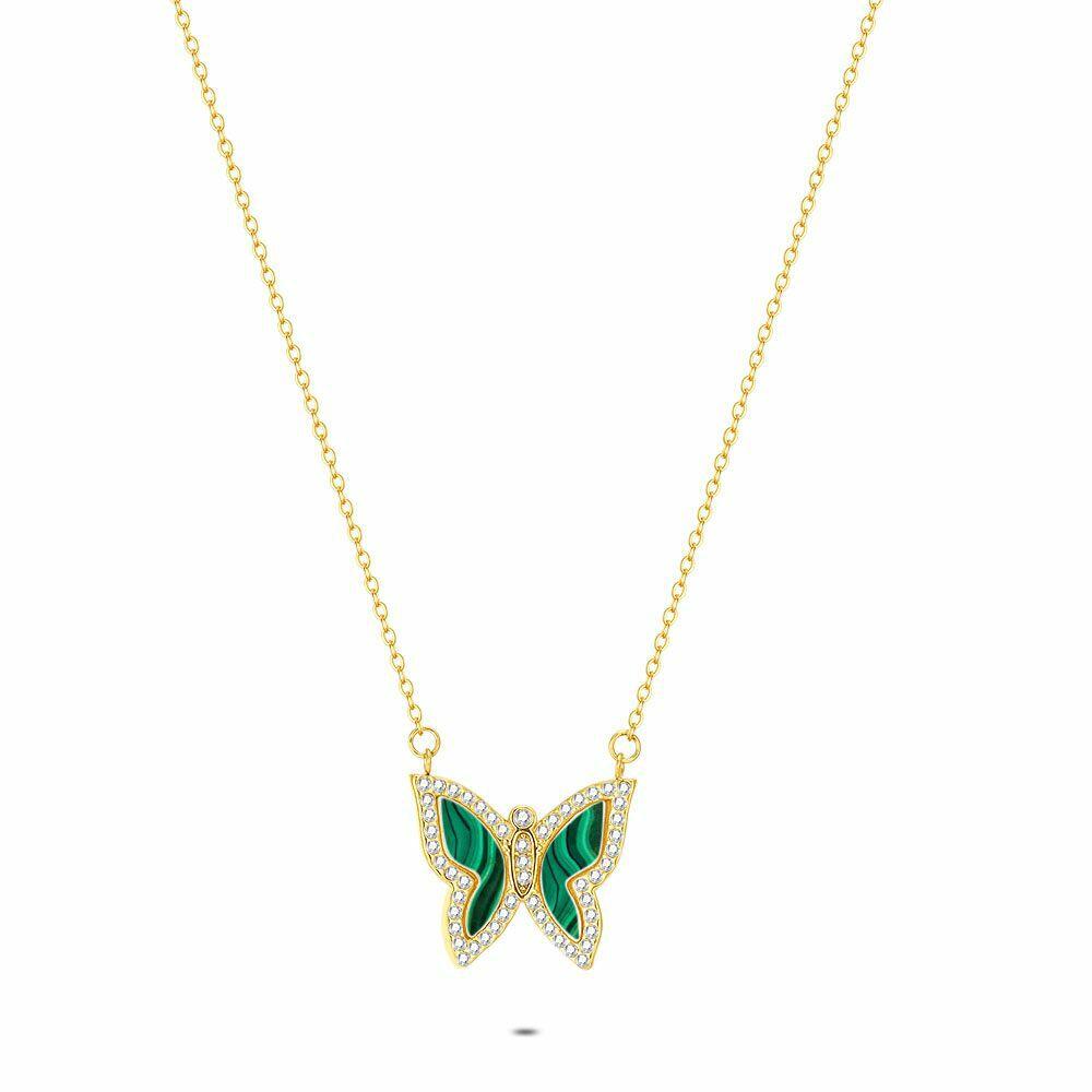 Necklaces | Gold Coloured Stainless Steel Necklace, Green Butterfly Necklaces Necklaces