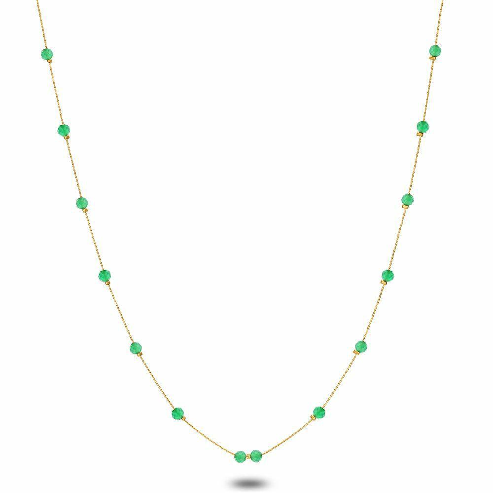 Necklaces | Gold Coloured Stainless Steel Necklace, Green Stones Necklaces Necklaces