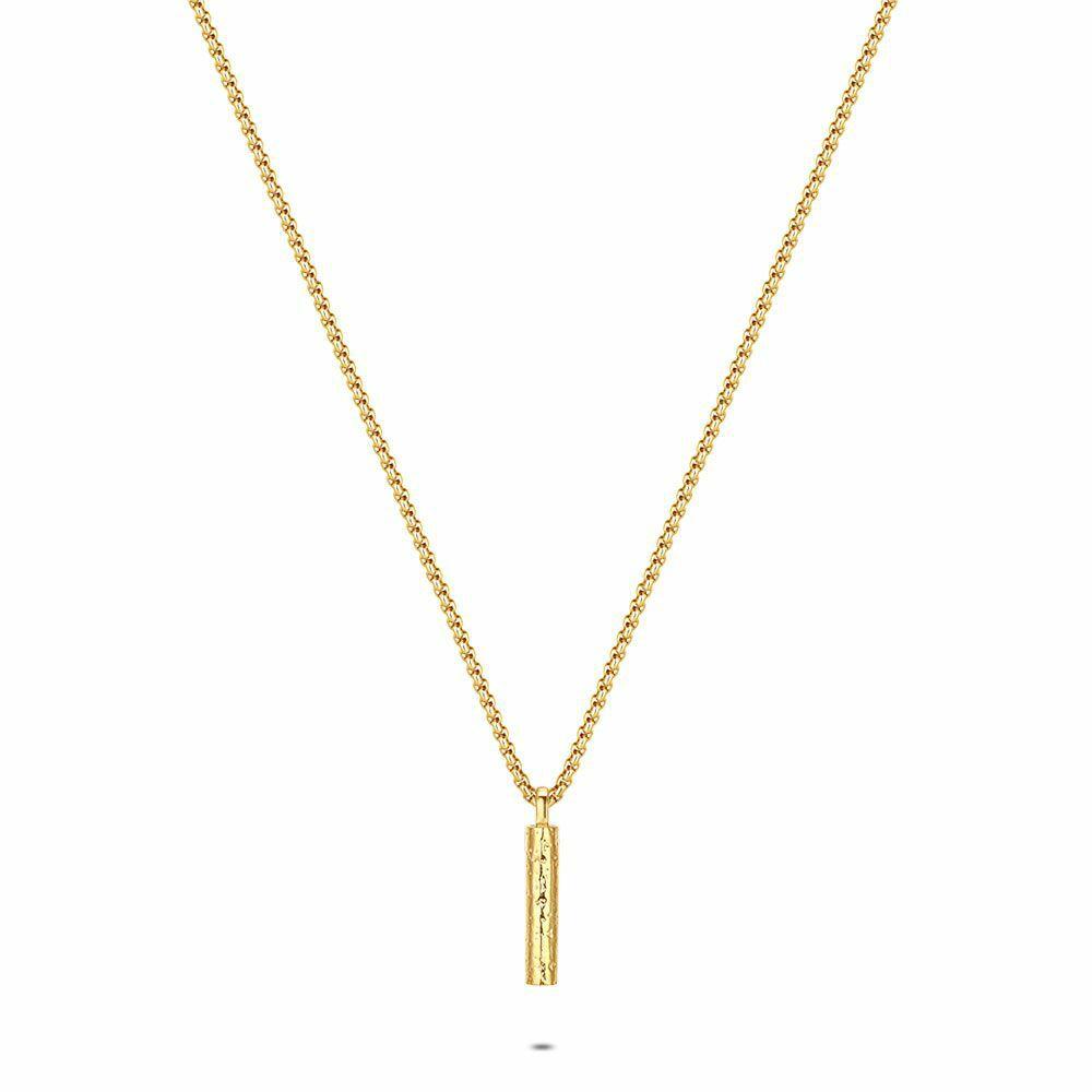 Necklaces | Gold Coloured Stainless Steel Necklace, Hammered Cylinder Necklaces Necklaces