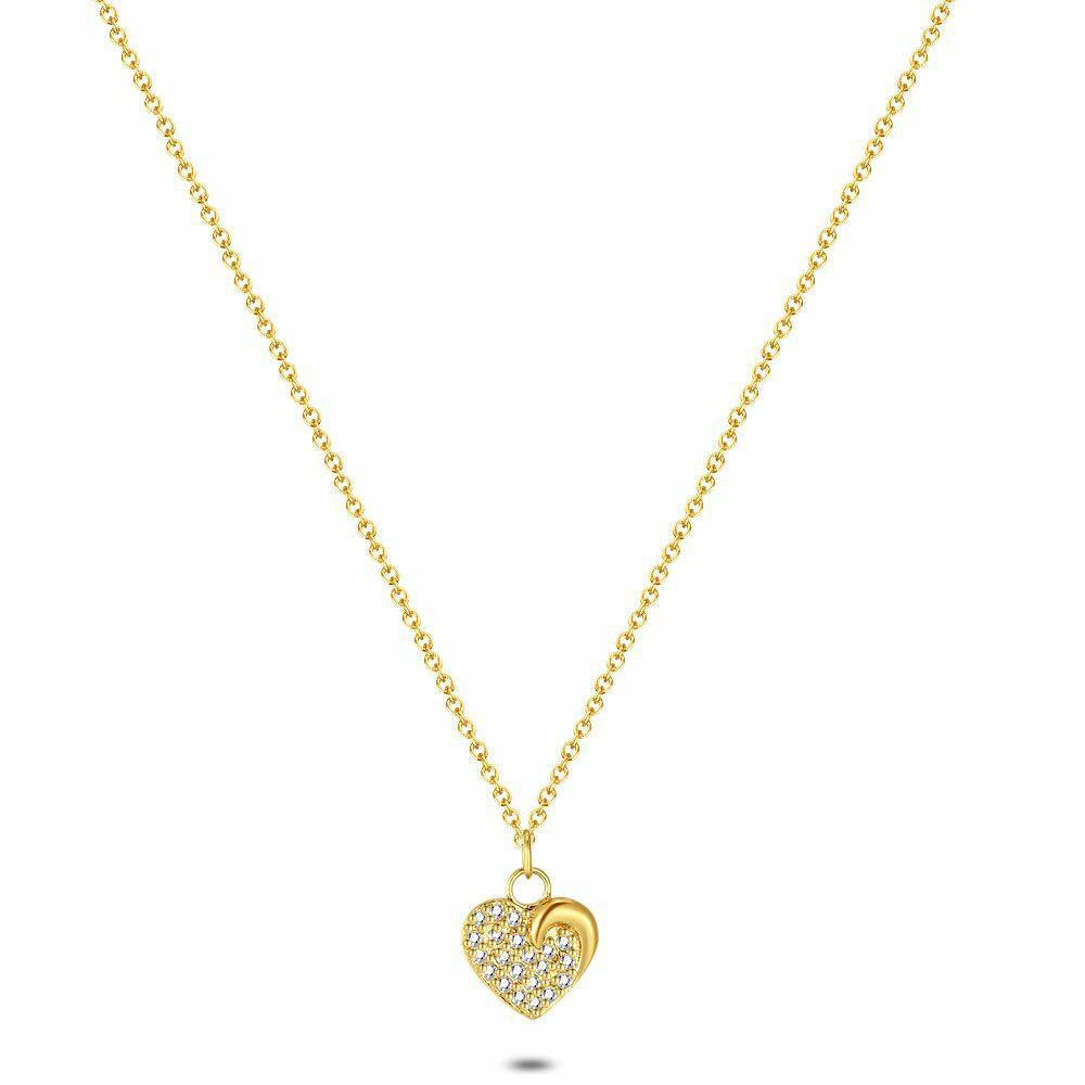 Necklaces | Gold Coloured Stainless Steel Necklace, Hanging Heart With Stones, The Length Is Adjustable. Necklaces Necklaces