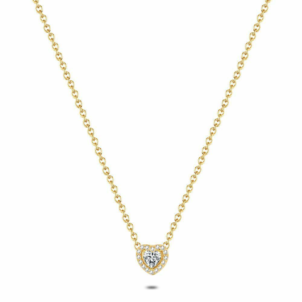 Necklaces | Gold Coloured Stainless Steel Necklace, Heart, Crystals Necklaces Necklaces