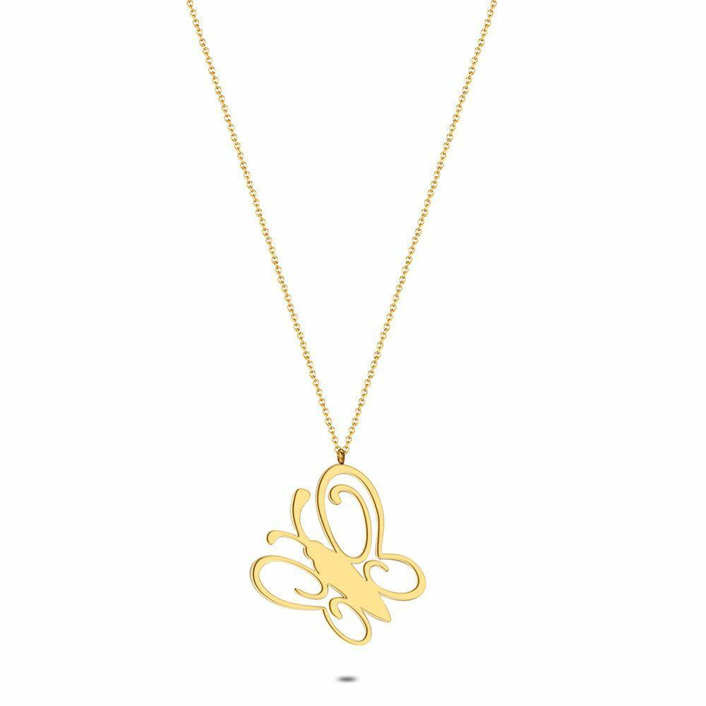 Necklaces | Gold Coloured Stainless Steel Necklace, Large Butterfly Necklaces Necklaces