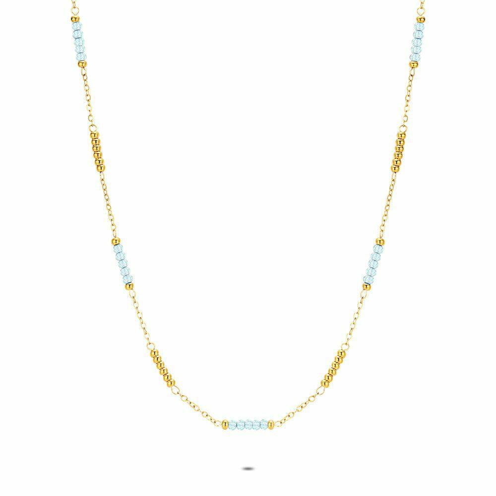 Necklaces | Gold Coloured Stainless Steel Necklace, Light Blue Stones Necklaces Necklaces